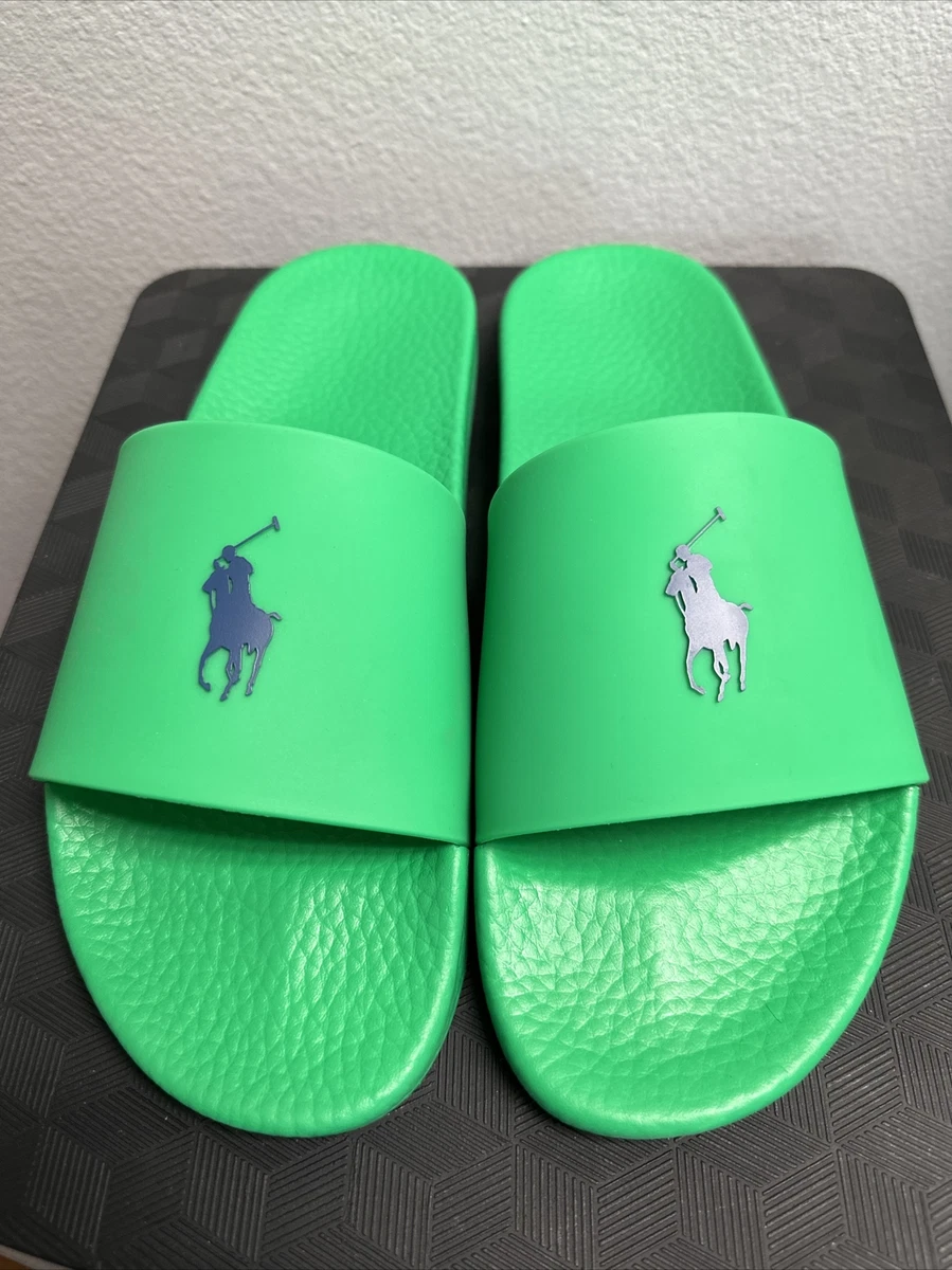 New Polo Ralph Lauren Slide Sandals Polo Big Pony Logo Green Blue Mens Size  14 | eBay