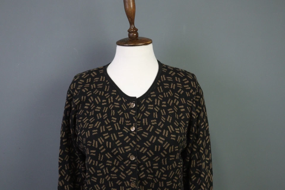 GUDRUN SJODEN Cárdigan Suéter Botón Algodón Negro y Marrón Talla M Foto 2 de 4