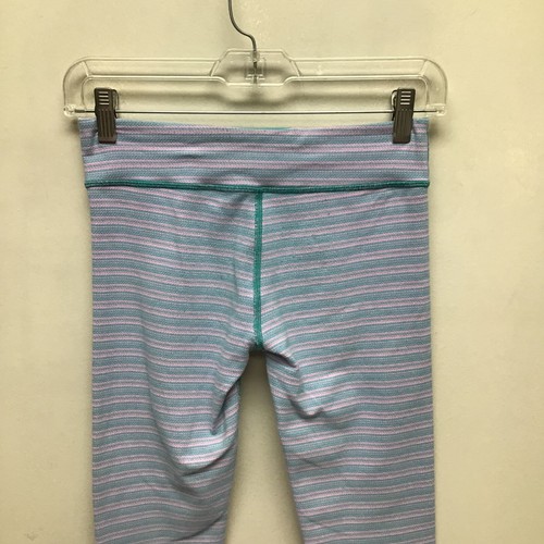 Ivivva by Lululemon Athletica Girls Teal & Pink Striped Cropped Leggings 12 - Picture 7 of 11