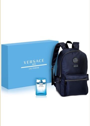 VERSACE BACKPACK & EAU FRAICHE 3.4 FL OZ mens GIFT SET navy blue