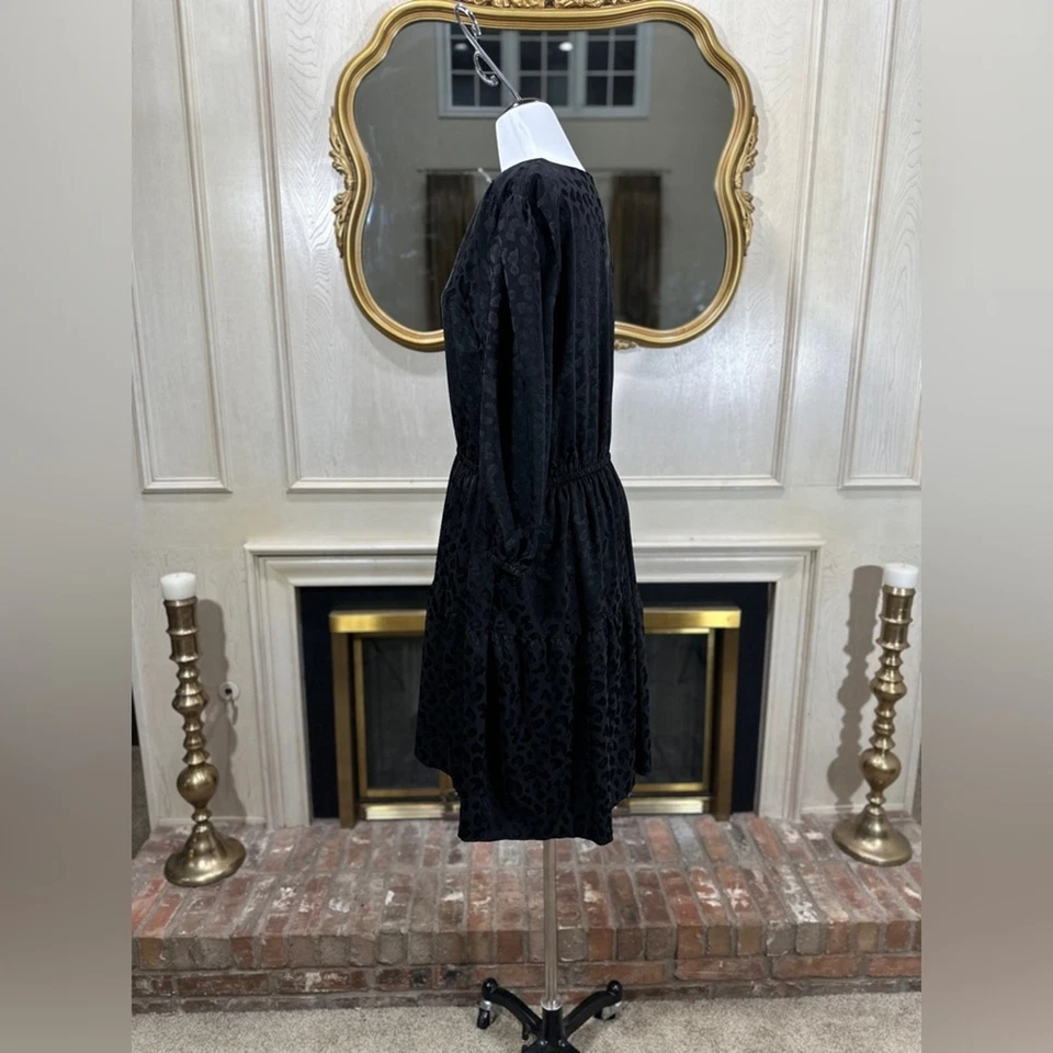 Lane Bryant черный леопард Jacquard ярусный Midi платье размер 16 v-образным вырезом длинным рукавом - Изображение 4 из 4