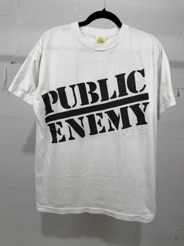 Public Enemy Shirt Large White 1980s vintage concert t-shirt, vintage, size L, single stitch, B+ condition