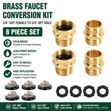 8PCS Brass Garden Hose Adapter 3/4" GHT Female to 3/4" NPT Male Connector Kit