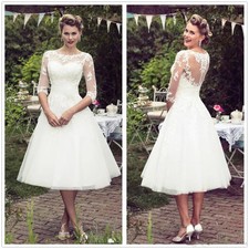 Vintage Short Wedding Dresses Half Sleeves Lace Applique Country Bridal Gowns