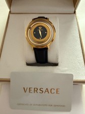 Versace Venus VQV040015 Black Leather Band Topaz Accented w/ Book & Certificate