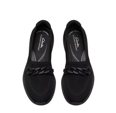 Clarks Cloud Steppers Ezrinn W-7 M Blk Slip On Loafer With Chain New