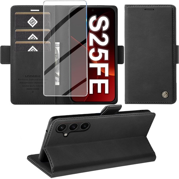 HandyhüLle PU Leder Wallet Flip Case Schwarz Mit Standfunktion FüR Galaxy S25-image