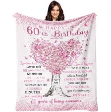 60x50 Inch 60th Birthday Blanket Gifts Women 60 Year Old Happy Decor Throw