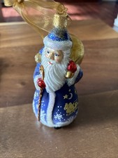 2008 Old World Christmas Glistening Midnight Santa Ornament Reindeer Sled Glass