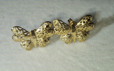 LOVELY! VINTAGE MACY'S JEWELER 14kt SOLID YELLOW GOLD BUTTERFLY EARRINGS