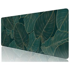 Teal Tropical Leaves Desk Mat 32x12" XXL Extended Large Gaming Mouse Pad