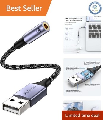 Compact 20cm USB to Audio Jack Adapter - High-Quality Sound for Laptops & PCs