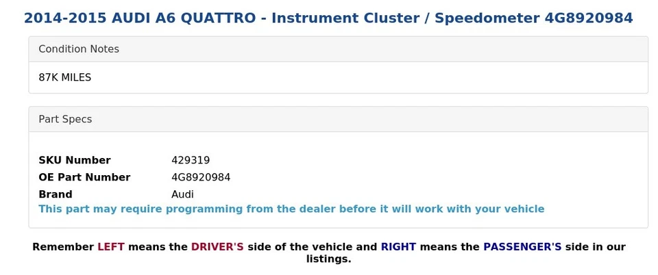 AUDI A6 QUATTRO 2014-2015 - Cuadro de instrumentos/velocímetro 4G8920984 Foto 4 de 4