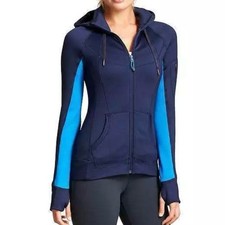 Athleta Full Zip Hooded Jacket Strength Cozy Macaw Navy Royal Blue Size XS