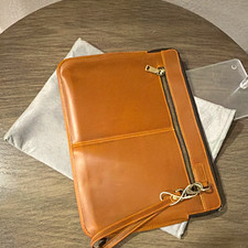 Leather laptop sleeve and business clutch with a wrist strap 14.2  