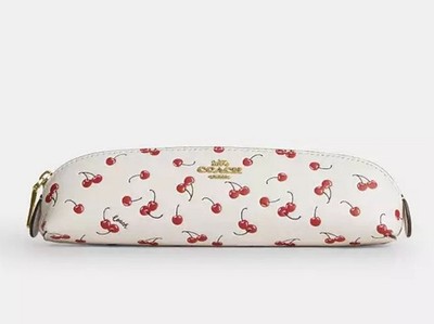 NWT COACH Pencil Case In Smooth Leather With Cherry Print 🍒 CFA45