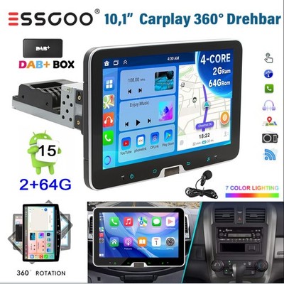 DAB+ Android 15 2+64GB Carplay 1DIN Autoradio GPS WIFI RDS drehbarer Bildschirm