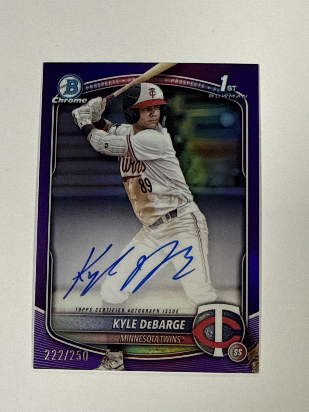 2025 Bowman Chrome Kyle DeBarge 1st Auto True Purple Refractor /250 Twins