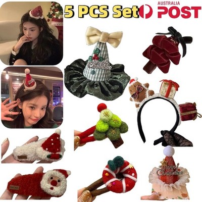 5PCS Christmas Xmas Novelty Headband Hat Hair Clip Reindeer Santa Adult Kids AU
