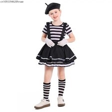 2025 Nueva Llegada Niños Actor Silencioso Mimo Artista Disfraz Negro Blanco Mimo Francés C