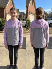 Eddie Bauer Girl L 14/16 Hooded Windbreaker Jacket Purple Gray Rain Coat