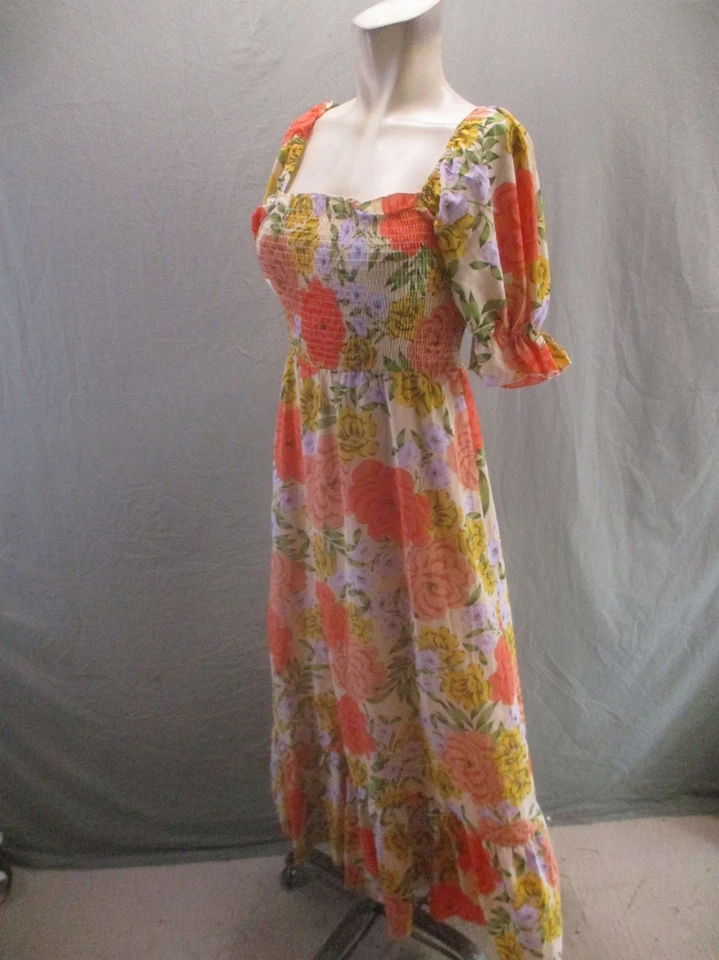 Nasty Gal размер 4 женщин цветочный короткий Puffed рукав собранными в Рюш богемное макси платье 673 - Изображение 3 из 4