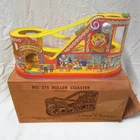 Vintage 1950’s J. Chein Tin Mechanical Windup Roller Coaster Toy Works /2 Cars