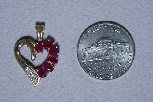 10K Yellow Gold 1ctw *HEART* Natural RUBY + Diamond Pendant, 2 grams - Picture 9 of 9