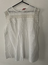 BNWOT Joe Browns cotton frilled embroidered sleeveless blouse size 16 white