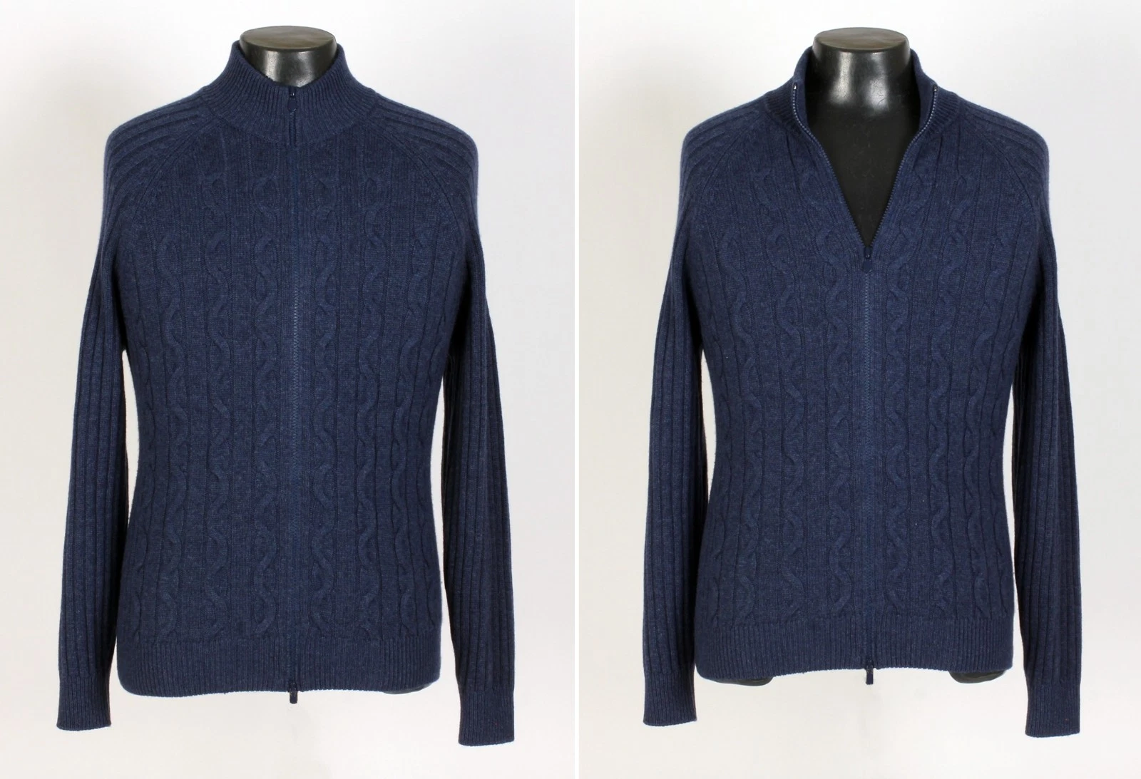 Brunello Cucinelli — Brunello Cucinelli Cashmere Full Zip Cable Knit Sweater - Blue M - $3495 Retail