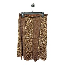 Vintage 90s Y2k Brown Bohemian Patchwork Midi Skirt Size Medium Earthy Festival