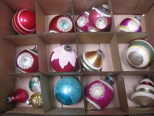 Sortiment 15 Vintage Quecksilber Glas glänzend Brite Weihnachtsschmuck