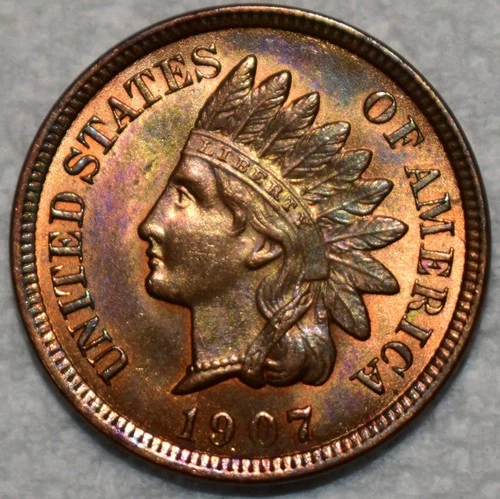 Uncirculated 1907 Indian Head Cent, Sharp specimen.