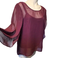 New AB Studio top Women's large Tulip sleeves Sheer fairy breezy lightweight