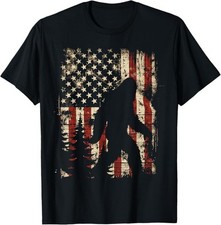 Bigfoot Sasquatch America Flag Patriotic Men Women Kids T-Shirt