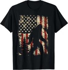 Bigfoot Sasquatch America Flag Patriotic Men Women Kids T-Shirt