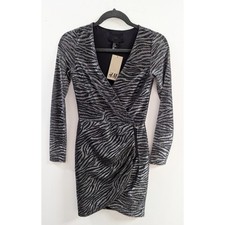 H&M Metallic Silver Zebra Print Wrap Mini Dress Women's Size XS
