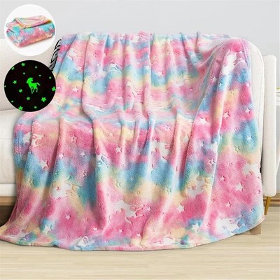 Einhorn Decke Kuscheldecke 120x150cm Leuchtet Dunk