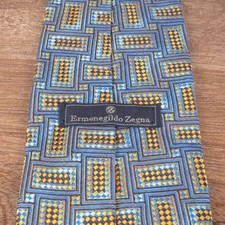 Ermenegildo Zegna Tie Men's 4x58.5 Wide Blue Orange Geometric Silk Made In Italy