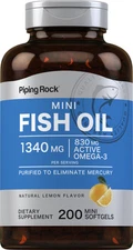 Mini Fish Oil Softgels 1300mg | 200 Mini Lemon Flavor Softgels | by Piping Rock