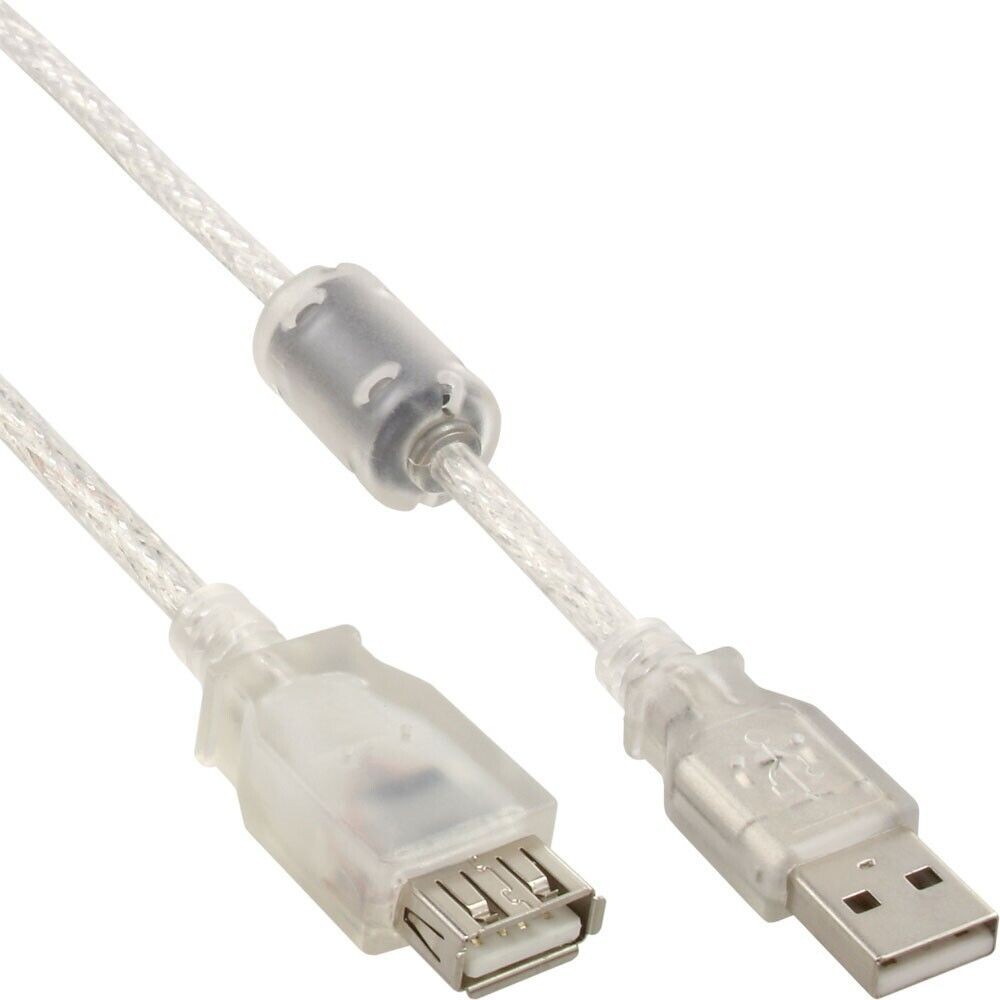 InLine Cavo USB 2.0, Prolunga, Type A, maschio / femmina, trasparente, con Ferri
