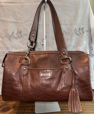 COACH F26123 Avery Embossed Croc Large Leather Satchel/Handbag - Reddish-Brown