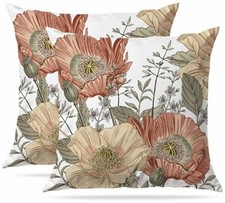 Set of 2 Vintage Flower Throw Pillow Covers 18" x 18" Pack of 2 Brown Red