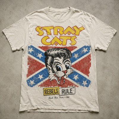 Stray Cats Style Vintage Shirt Rock This Town 1981 Rockabilly Music Fan Gift Tee