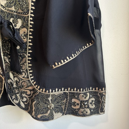 Women's Chico's Jacket Sz 2 Semi Black Sheer Tie Front SILK Artemisia Gwenyth - Picture 8 of 10
