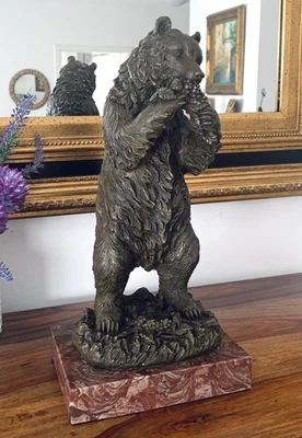 Bronzefigur Bär Tierfigur Grizzly Bronze Marmor Skulptur Braunbär Figur Statue - Bild 1 von 4