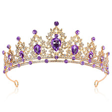 Purple Crown Tiara for Women Queen Crown Rhinestone Wedding Birthday Hair Access