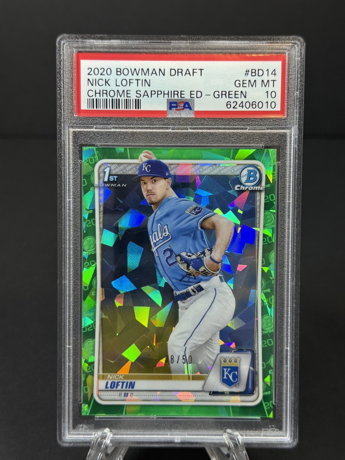 2020 BOWMAN CHROME DRAFT SAPPHIRE GREEN #/50 NICK LOFTIN PSA 10 POP 4