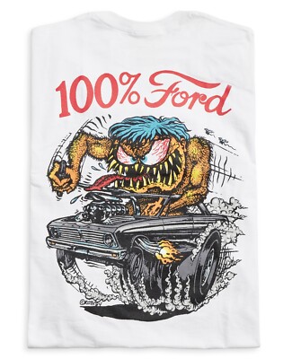 Men's Ed Big Daddy Roth Rat Fink 100% Ford Hot Rod White Cotton T