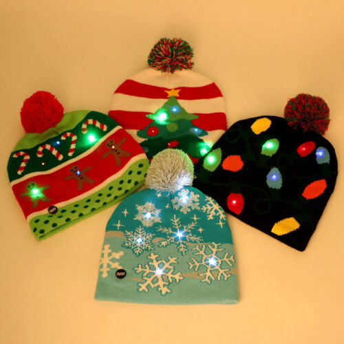 LED Weihnachtsparty Beanie Weihnachten Weihnachtsmann Mütze aufleuchten Strickhüte Erwachsene Kinder - Bild 1 von 10